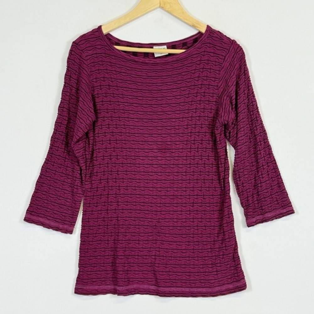 CMC‎ Color Me Cotton Women Small Shirt Magenta Lagenlook Scrunch 3/4 Sleeve Bold